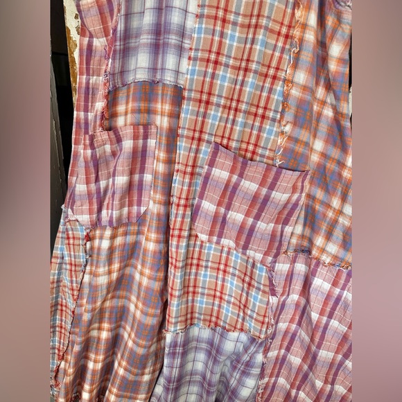 Oli & Hali Mixed Plaid Wide Leg Jumpsuit Large Raw Edge Cotton Boho - Picture 6 of 9